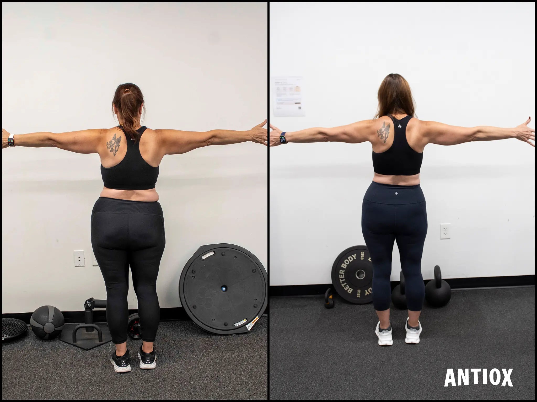 Additional back-view before-and-after comparison of the first ANTIOX gallery client