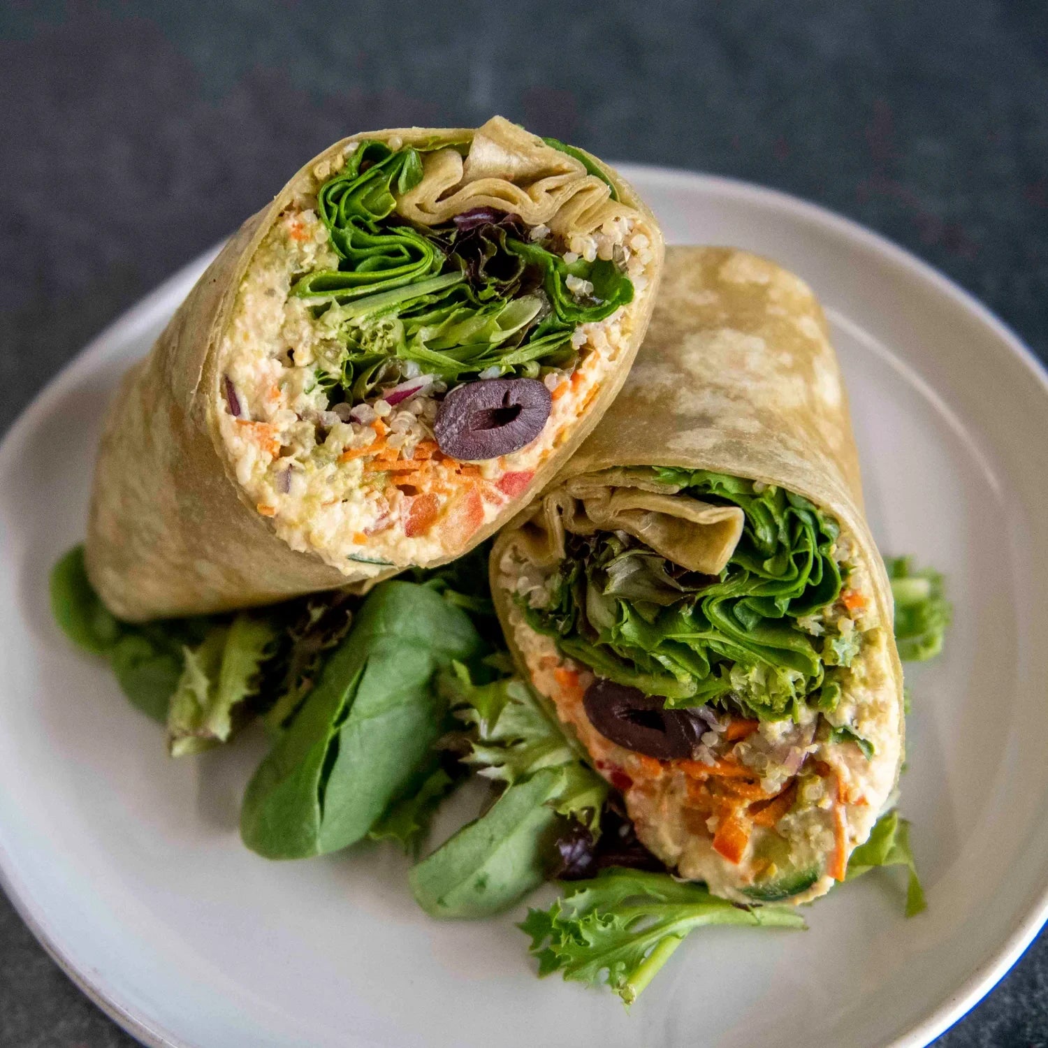 Fresh ANTIOX wrap served with greens at the Hagerstown juice bar